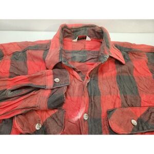 Wear Guard Plaid Flannel Work Shirt Red Black Mens Long Sleeve Button Up Large